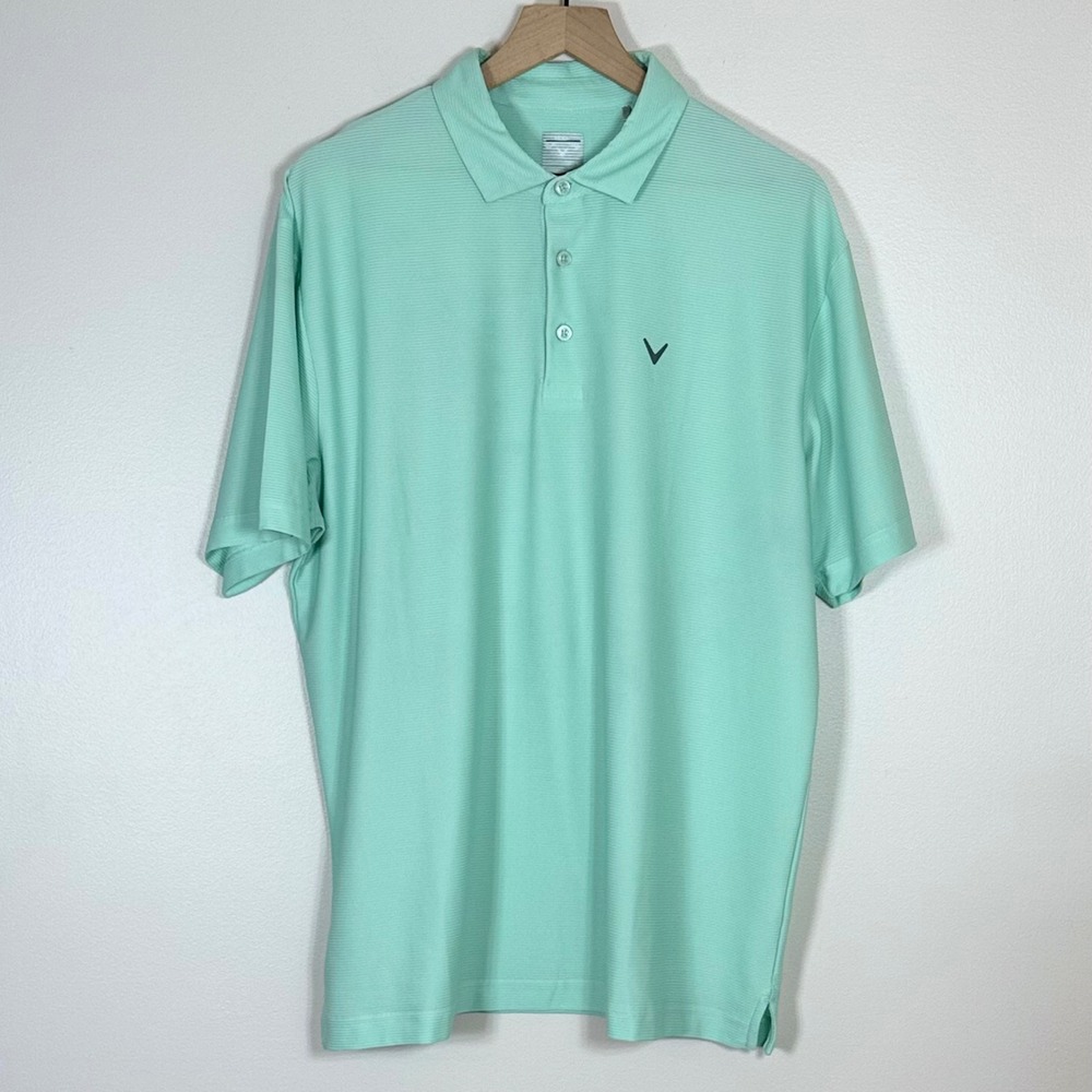 Callaway Mens Polo Shirt Large Mint Green Opti-Dri Striped Golf Performance Top